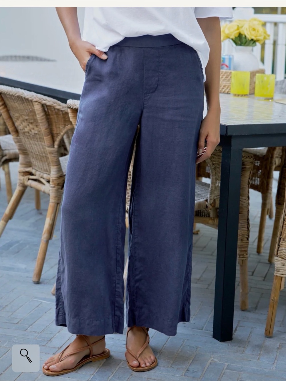 Frank & Eileen Linen Maisie Wide Leg Crop Pull On Pants Womens XS Navy